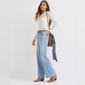 Silver Studded High Rise Wide Leg Denim Jeans In Mid Vintage Wash size 31